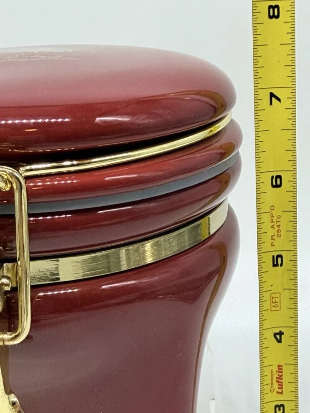 Gevalia Kaffe Maroon Burgundy Red & Gold Ceramic Air Tight Coffee Jar Canister